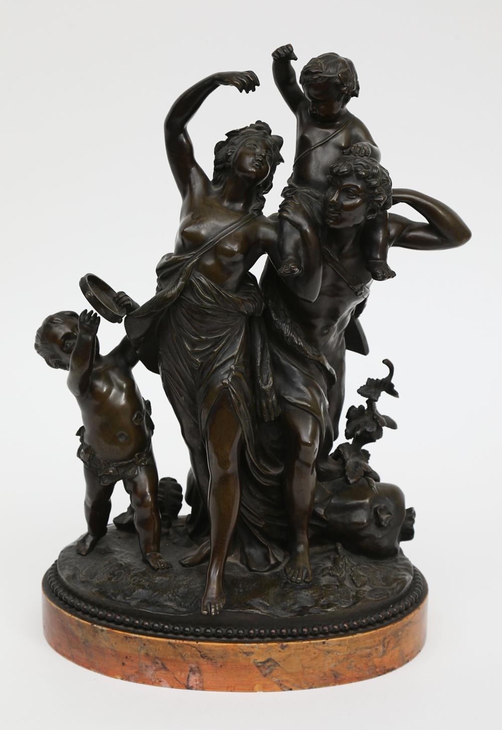Claude Michael Clodion. 1738-1814. The triumph of Bacchus. A detailed bronze group supported on marble base. Signed Clodion. H 42cm, W 27cm - Claude Michel Clodion
