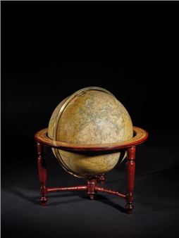 Grand globe de bibliothèque Table équatoriale reposant sur un pied tripode en acajou. Inscrit dans un cartouche : globe terrestre d'après les découvertes les plus récentes. Publié par E. BERTAUX - French School, 19th Century