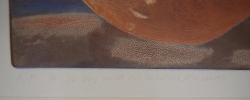 Artwork by Dianne Fogwell, The Boy with his Head in the Clouds, Made of coloured etching