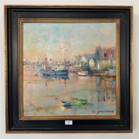 Calm water at Guilvinec Signed lower right Oil on canvas 50 x 50 cm by Daniel du Janerand