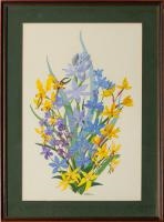 Artwork by Nerelie Derbyshire, SPIDER ORCHIDS AND BLUE FLOWERS (DIPTYCH, Made of Gouache