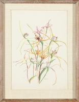 Artwork by Nerelie Derbyshire, SPIDER ORCHIDS AND BLUE FLOWERS (DIPTYCH, Made of Gouache