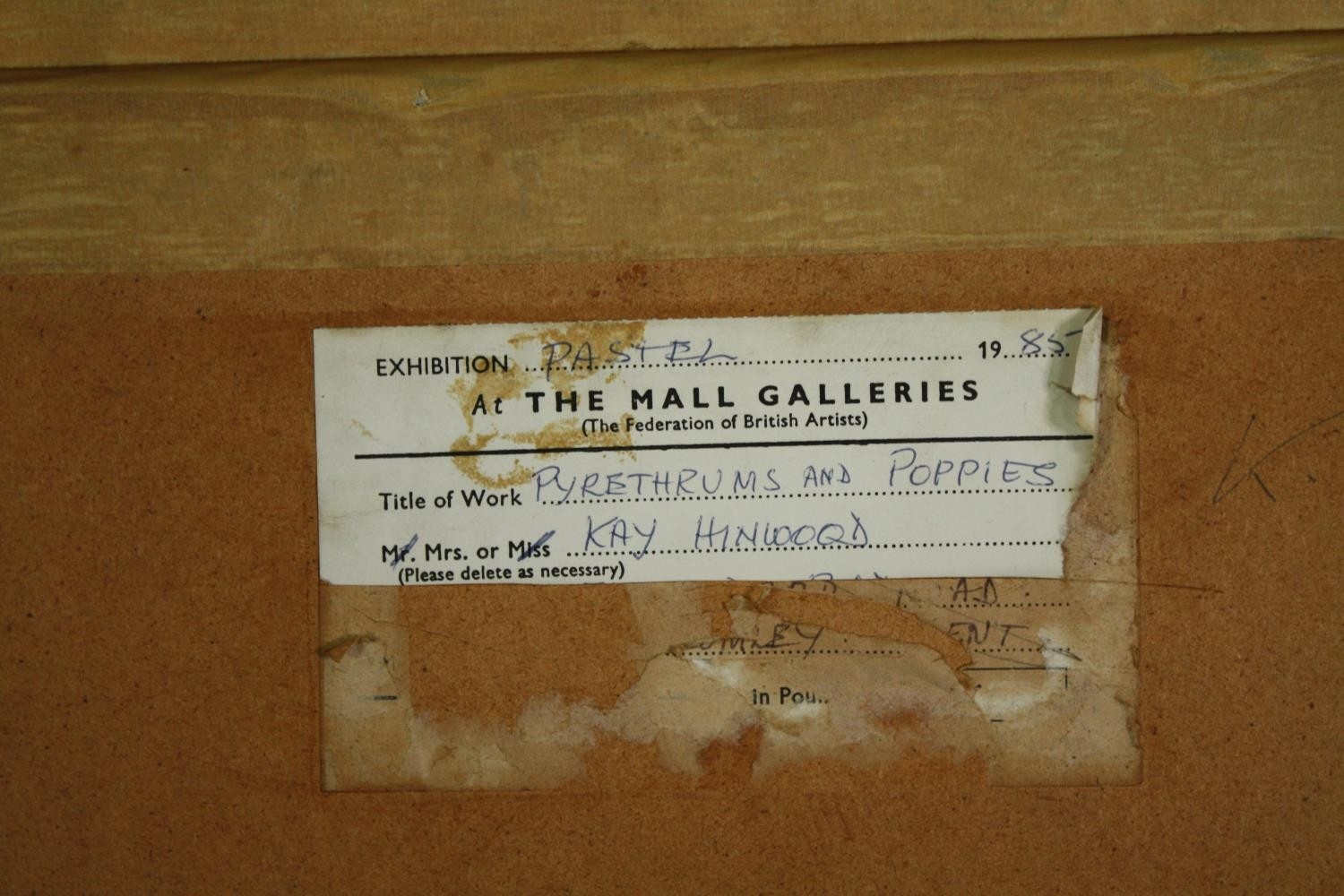Artwork by Kay Hinwood, A framed and glazed still life study, label to the reverse; Pyrethrums and Poppies, Kay Hinwood. H