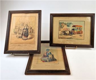 Set of three Orientalist  enhanced with gouache - The writer Annotated and - Boghos Tatikian
