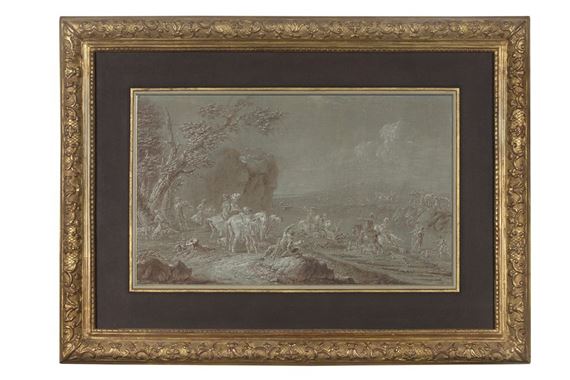 P. DUVERGER (18th century) Hunting scene Brown ink - Pierre Duverger