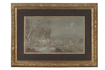 P. DUVERGER (18th century) Hunting scene Brown ink - Pierre Duverger
