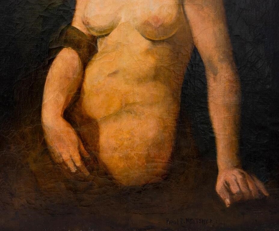 Artwork by Paul Raphael Meltsner, Paul R. Meltsner Seated Nude Woman Oil on Canvas, Made of Oil on Canvas