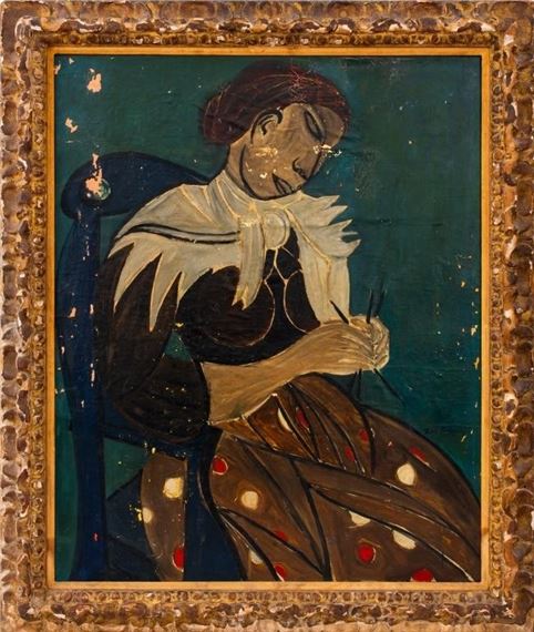 Diego Rivera Signed Woman's Portrait Oil on Canvas by Diego Rivera