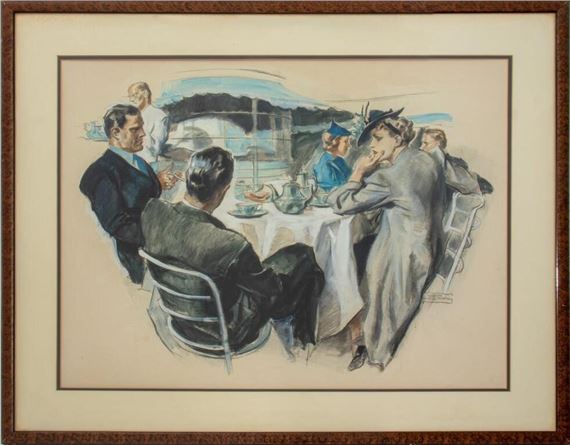 John LaGatta "Luncheon" Mixed Media on Paper - John Lagatta