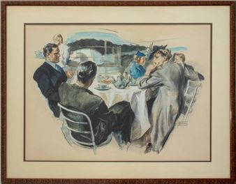 John LaGatta &quot;Luncheon&quot; Mixed Media on Paper - John Lagatta