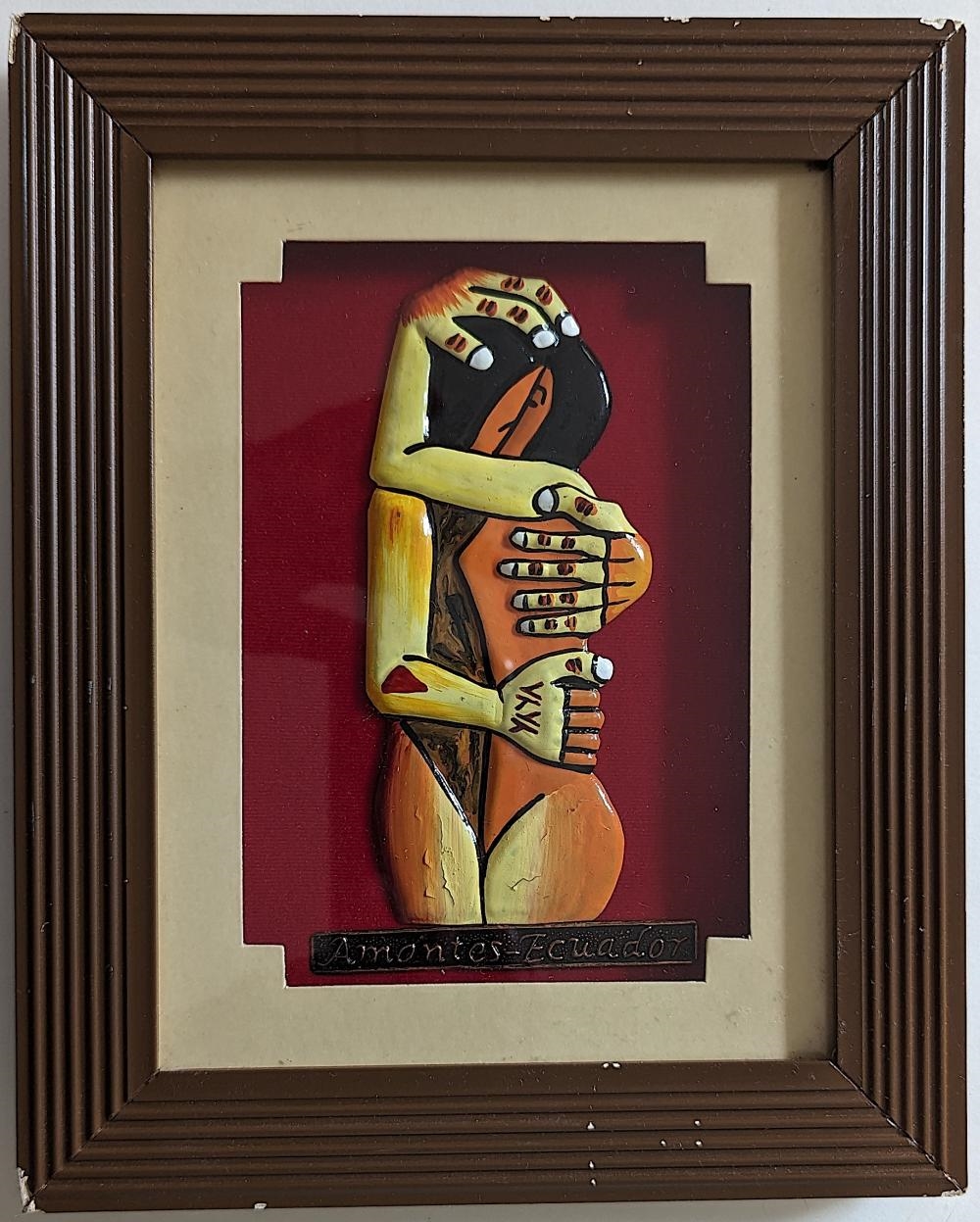 Framed Latino American Art Work Lovers Hug - Oswaldo Guayasamín
