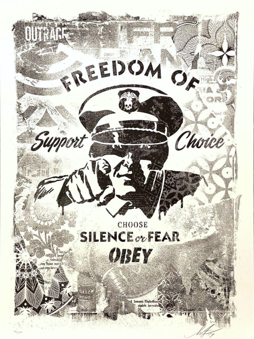 Artwork by Shepard Fairey, Freedom of Choice (Damaged Stencil), 2017, Made of Offset print on cream paper