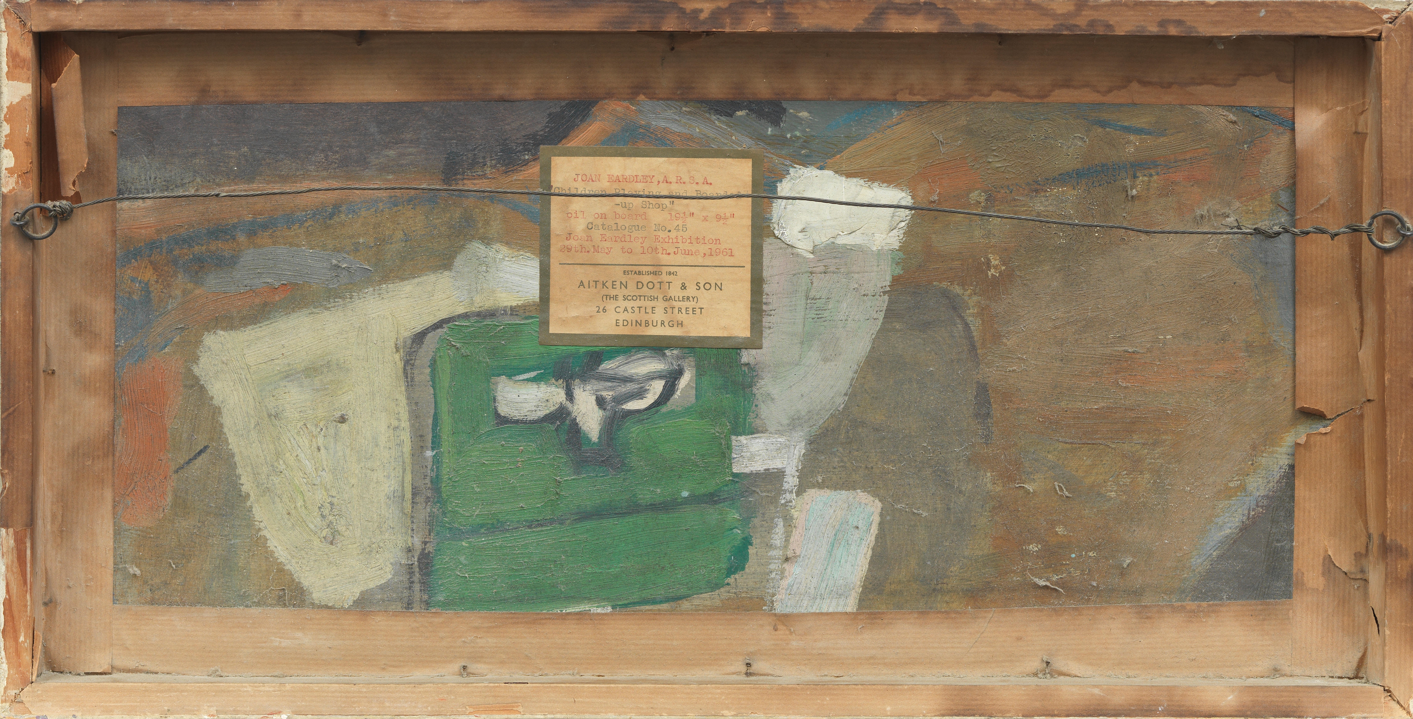 Artwork by Joan Kathleen Hardy Eardley, Children Playing and Boarded-up Shop, Made of oil on board