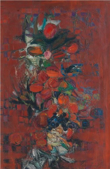 Fruit on a Red Table by John Houston, 1959
