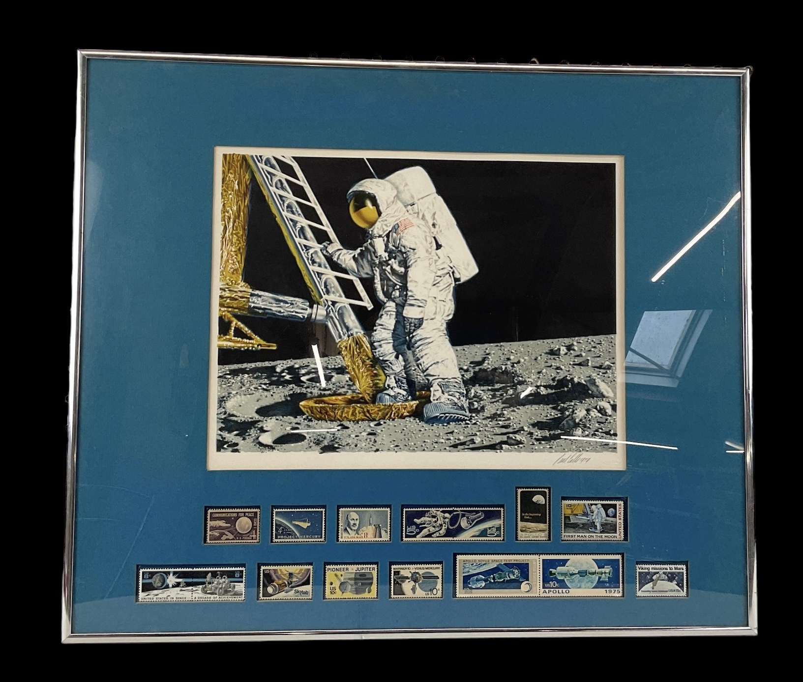 Paul Calle | PAUL CALLE; a framed signed print of a man on the moon ...