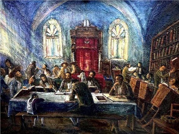 Zvi Raphaeli | Synagogue interior - Rare | MutualArt
