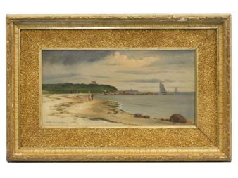 overall 16" x 24". Shows very minor in painting in sky the frame shows minor loss to gilding. From an old Westport - Lemuel D. Eldred