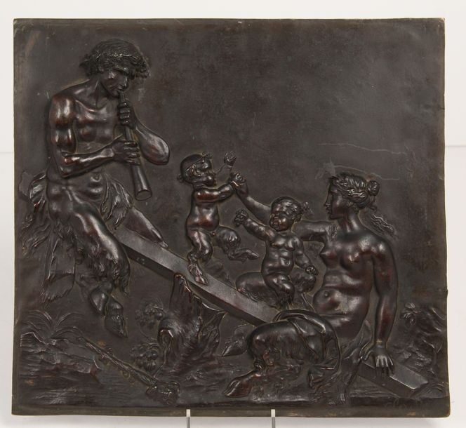 19th CENTURY FRENCH ECOLE Bas-relief plaque depicting a bacchanal. Signed lower right "Clodion". H. 33 x L. 36 cm. (Small scratches - Claude Michel Clodion