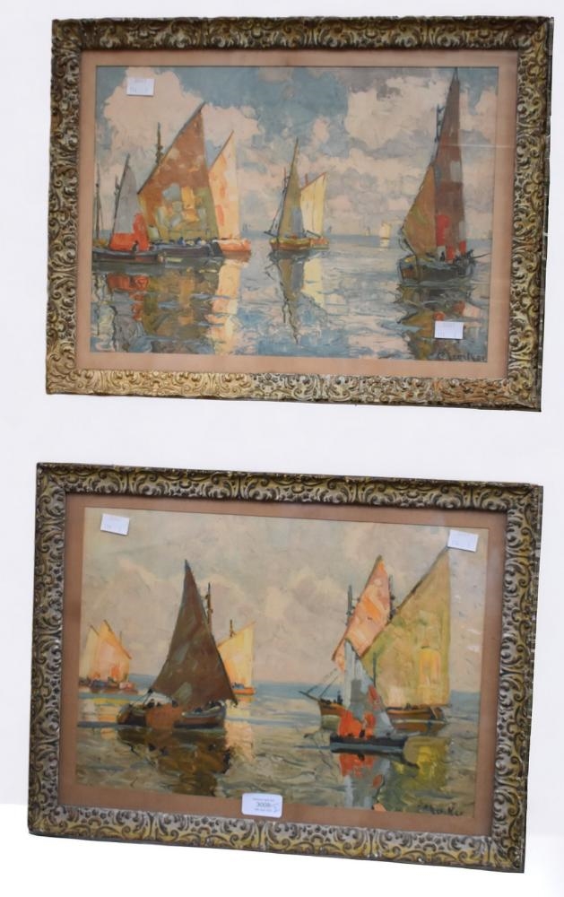 A  pair of Erich Mercker prints of sailing boats on water - Erich Mercker