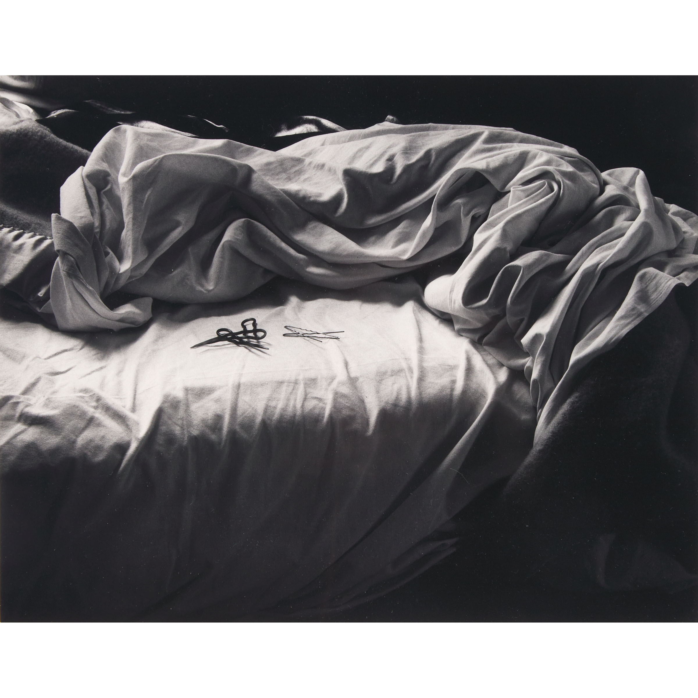 Artwork by Imogen Cunningham, THE UNMADE BED, 1957, Made of gelatin silver print on archival board