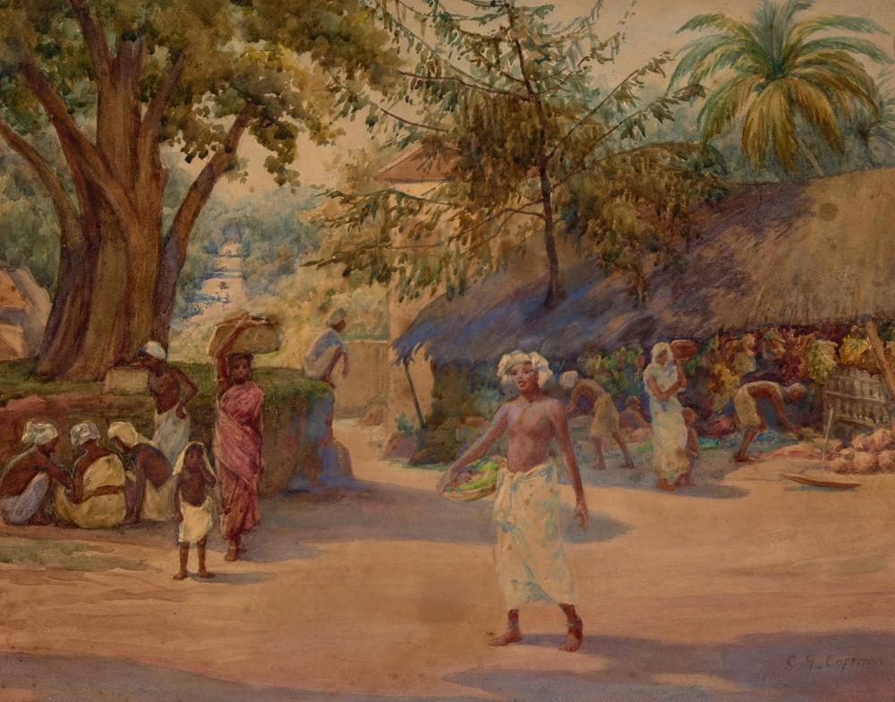 Artwork by Constance Copeman, Village Scene, Made of watercolour