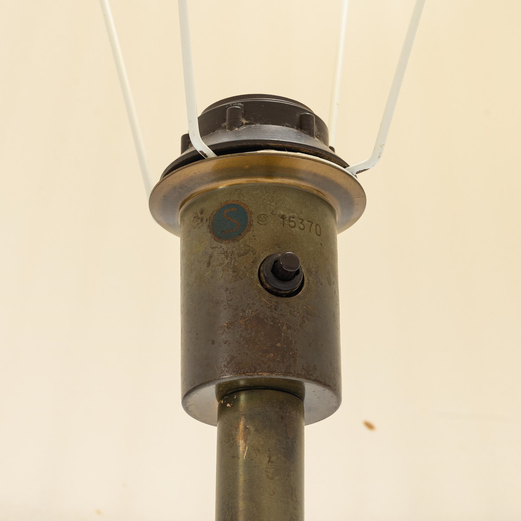 Artwork by Harald Notini, a model 15370 floor lamp, Arvid Böhlmarks Lampfabrik, 1940's, Made of glass, wood and leather