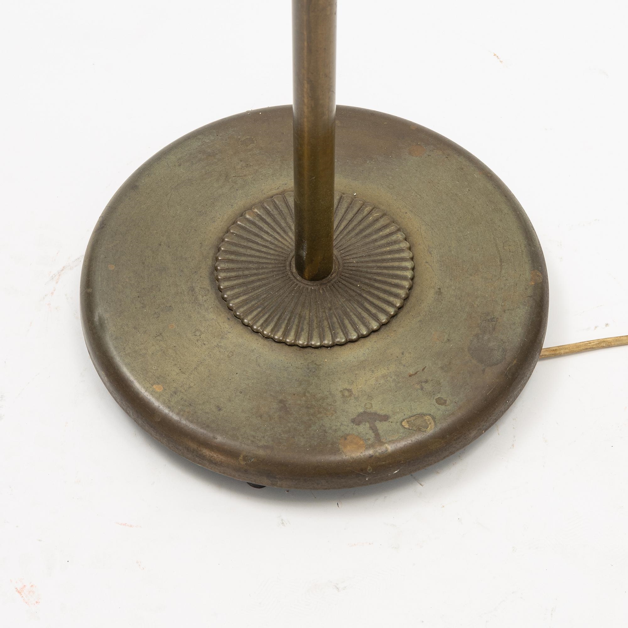 Artwork by Harald Notini, a model 15370 floor lamp, Arvid Böhlmarks Lampfabrik, 1940's, Made of glass, wood and leather