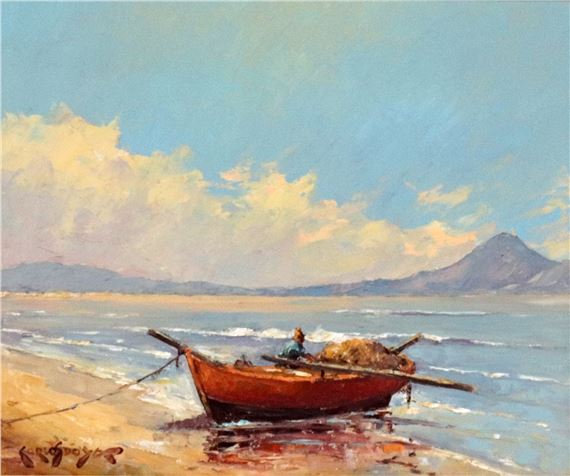FISHERMAN GETTING HIS BOAT READY by Carlo Sdoya