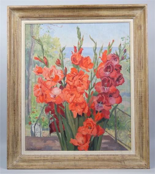 Still life with red flowers by Jane Chauleur-Ozeel
