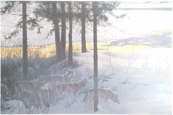 Robert McLellan Bateman | Edge of Night-Timber Wolves | MutualArt