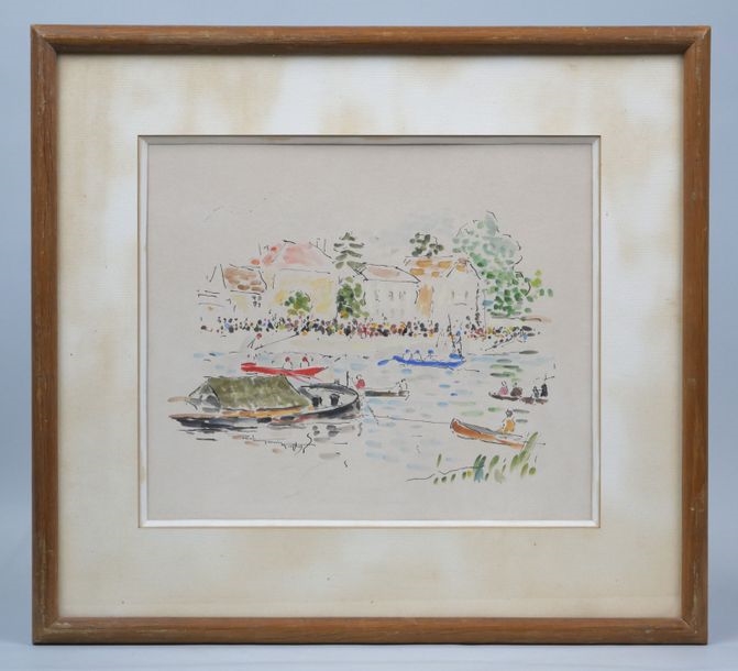 Artwork by Daniel Garnier-Geoffroy, "Joust at St Mammès, Made of Ink and watercolor on paper