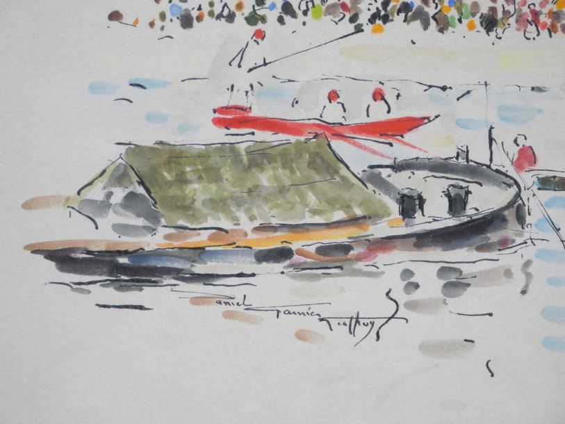 Artwork by Daniel Garnier-Geoffroy, "Joust at St Mammès, Made of Ink and watercolor on paper