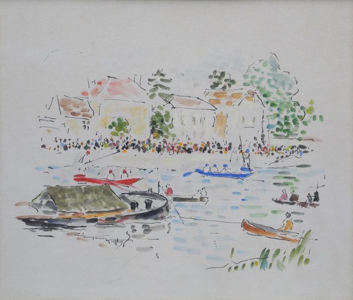 Artwork by Daniel Garnier-Geoffroy, "Joust at St Mammès, Made of Ink and watercolor on paper