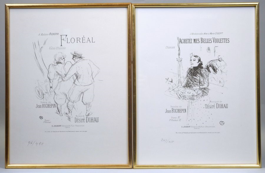 Reunion of 4 lithographs to illustrate songs by Désiré Dihau based on poems by Jean Richepin, numbered 96/450, 247/450, 84/450 and 140/450 - Henri de Toulouse-Lautrec