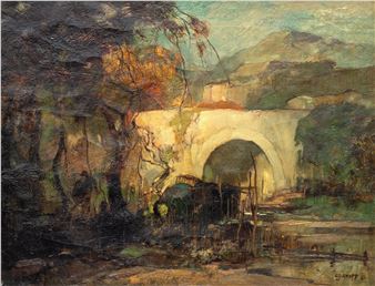 Witte brug in een heuvellandschap - Adriaan J. van't Hoff