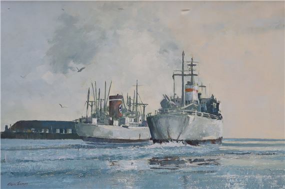 Boats at sea by Eileen James