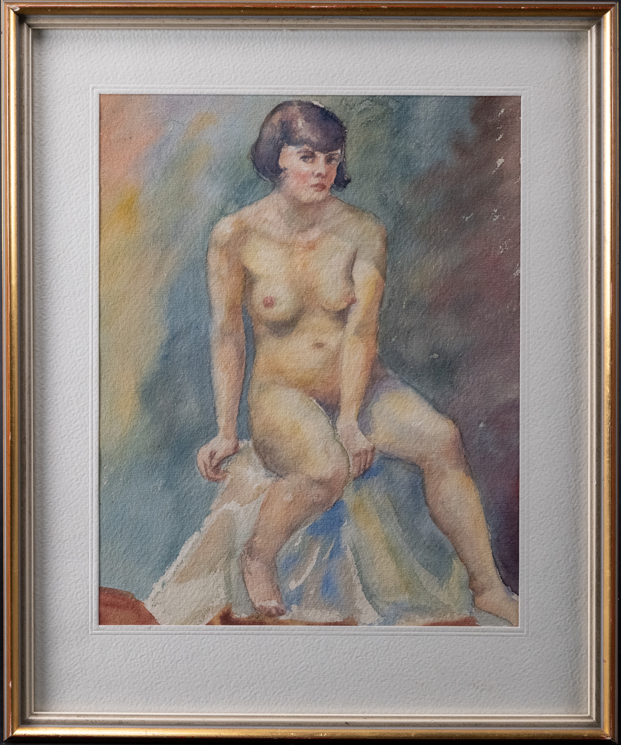 Early 20th c. German Female Nude Study Watercolor - German School, 20th Century