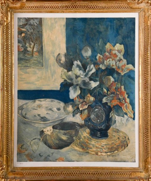 Francois D'IZARNY - Nature morte au bouquet - Lithographie signée au