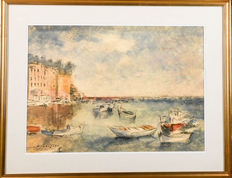 Artwork by Nicolas Sollogoub, Le port de Carry... - Lot, Made of watercolor on paper