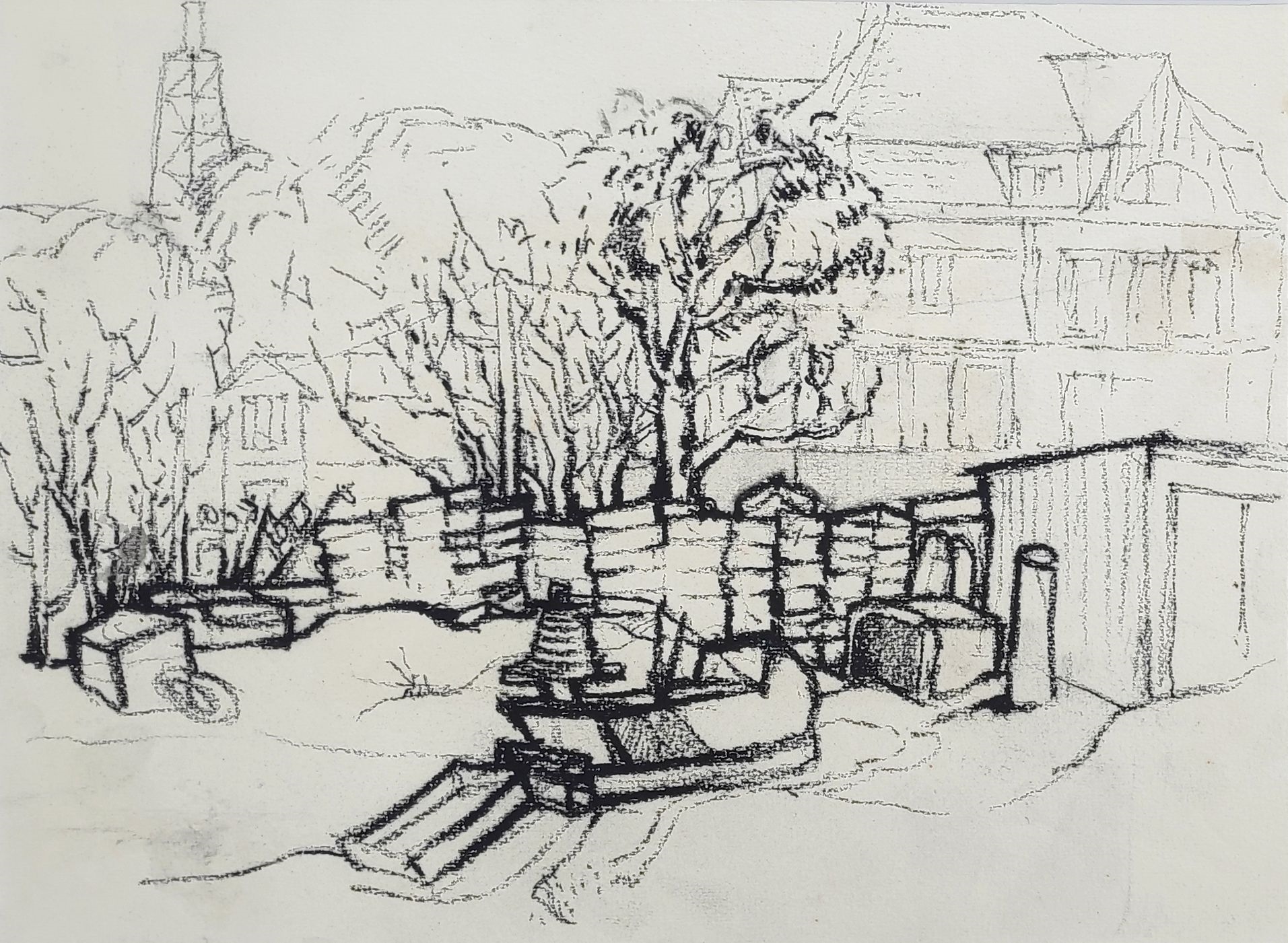 Artwork by Klaus Peter Dulke, Klaus Peter (1943 Russe/Bulgarien – 1999 Ückeritz) „Am Fischerstrand bei Heringsdorf, Made of charcoal drawing