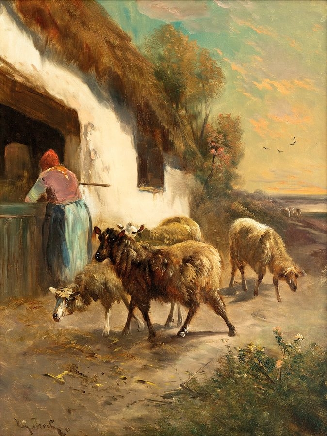 Paysanne et ses moutons - Henry Schouten