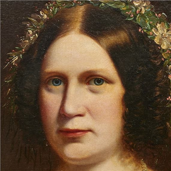 Miner Kilbourne Kellogg | Portrait of Woman in a Green Satin Dress |  MutualArt