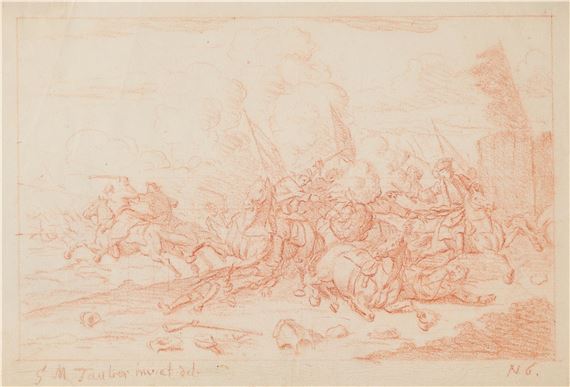 Georg Michael Tauber Three : Encampments and Cavalry Battles between the Emperors and the Turks Red chalk - Georg Michael