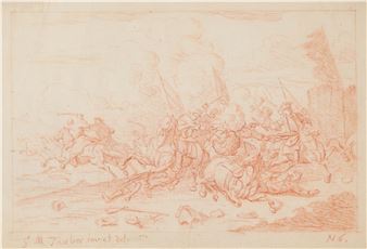 Georg Michael Tauber Three : Encampments and Cavalry Battles between the Emperors and the Turks Red chalk - Georg Michael
