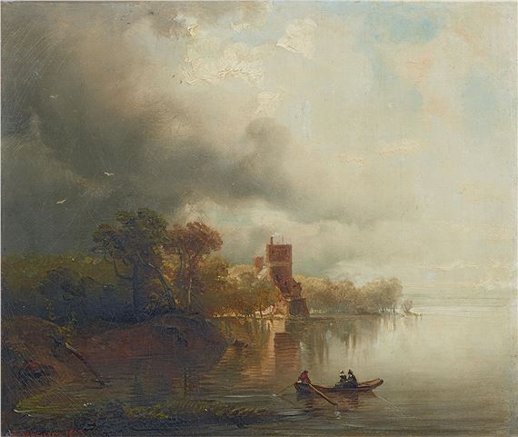 Caspar Johann Nepomuk Scheuren | Caspar Scheuren River Landscape with a ...