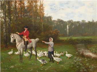 Hubert Salentin The Horseman and the Goose Girl  (relined - Hubert Salentin