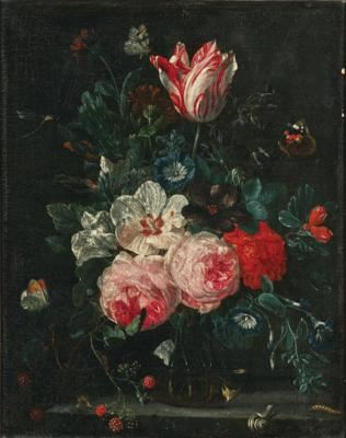 A red and white tulip by Nicolaes van Veerendael