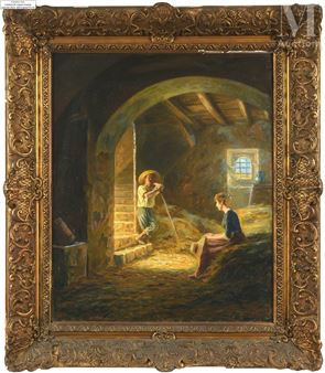 Couple de fermiers dans la grange - François Bearthaletz