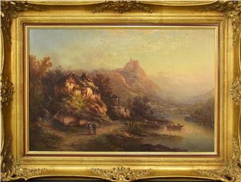 Flusslandschaft mit Burg - Johann August