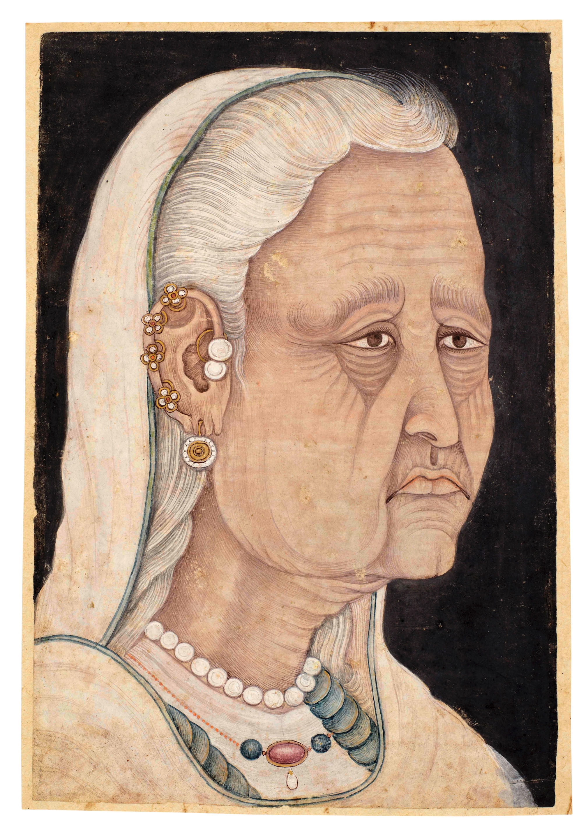 An elderly woman, Bibi Juliyana (Juliana Dias da Costa), a former attendant of the Mughal Emperors - Mughal School, 18th Century